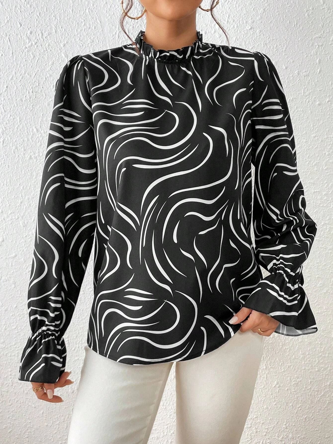 Women's Water Ripple Printed Long-sleeved Top - Chic Angle